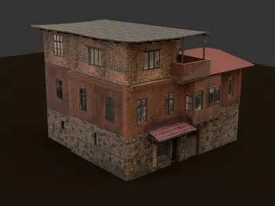 House Low Poly old with roof Low-poly 3D model
