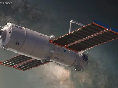  Tiangong Tianhe Main Module with Solar Panels Rigged for Cinema 4D 