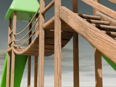 Playground castle with a slide Low-poly 3D model