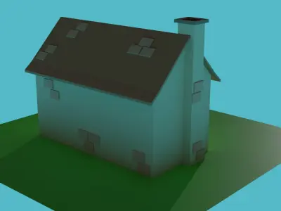 Low-poly House on field Low-poly 3D model