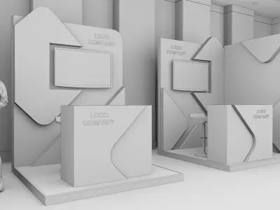 Corporate Exhibition Booth 2x2  Stand Display with TV Screen  3D model