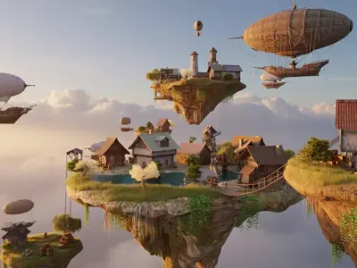 Epic Floating Islands AND Airships  Cinematic Environment  3D model
