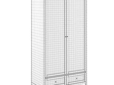 Gabin 2-door Solid Pine And Rattan Wardrobe 3D model