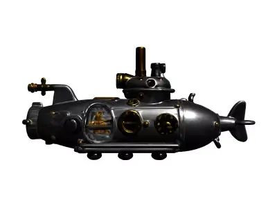 Detailed Steampunk Submarine Low-poly 3D model