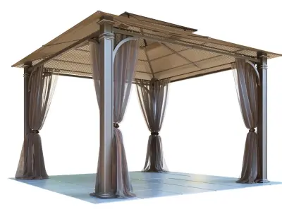 Gazebo outdoor with curtains 3D model