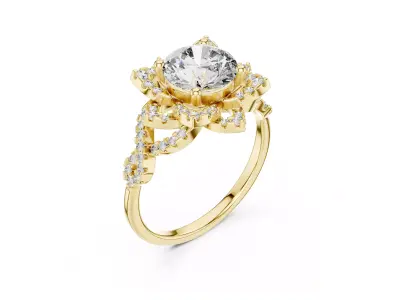 Floral Halo Diamond Engagement Ring Vintage Round Ring CAD 3D print model