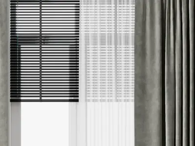 Curtain with metal curtain rod  metal blind 12 Low-poly 3D model