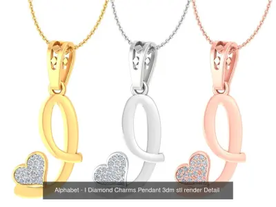 26 Alphabet Letter Diamond Charms Pendant Necklace  3D Model Pack