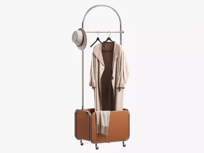 Floor clothes hanger with outerwear 3D model