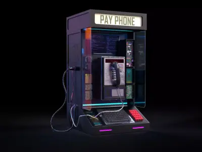 3D Cyberpunk Payphone Low-poly 3D model
