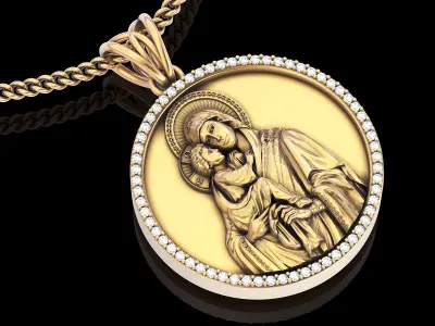 Holly Marry and Jesus pendant gold  printable 3D model 3D print model