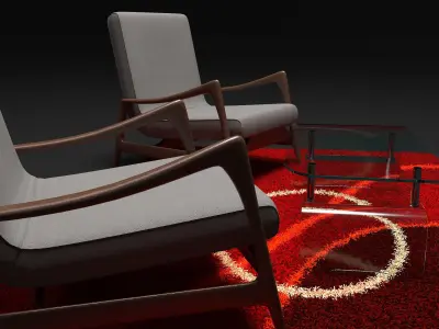 tow chairs mixte wood and clothe 3D model