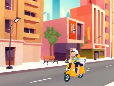 Pizza delivery boy scene city lowpoly pack Low-poly 3D model