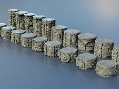 Low poly Mayan Pillar Temple Modular - 240405 Low-poly 3D model