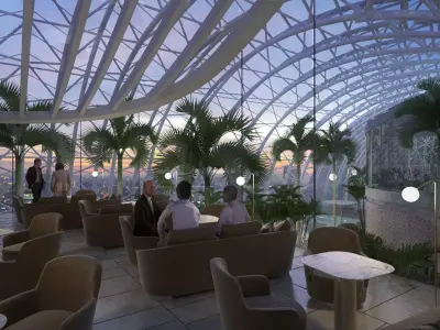 Luxury Rooftop Glass Atrium Pool with Tropical Lounge 3D model