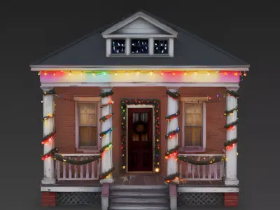 Realistic Festive Front Porch House 3D Model 3D Model Low-poly 3D model