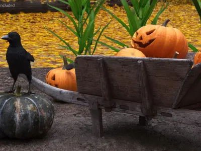  Autumn Harvest Setup with Pumpkins and Crow 