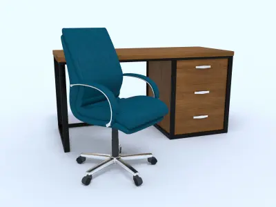 Leather yellow office chair and office table Free 3D model