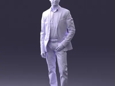 000368 Standing Man in Blue Jacket Realistic 3D Scan Low-poly 3D model