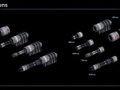 Spaceship Fighter Modular Weapons Low-poly 3D model