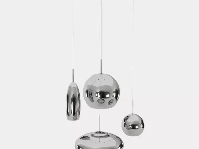 Copper round pendant lamp set 3D model