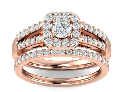 SWAZ01LR rose gold diamond bridal ring set 3D print model