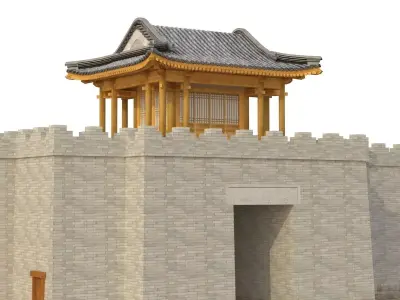 3D Chinese City River Gate Low-poly 3D model