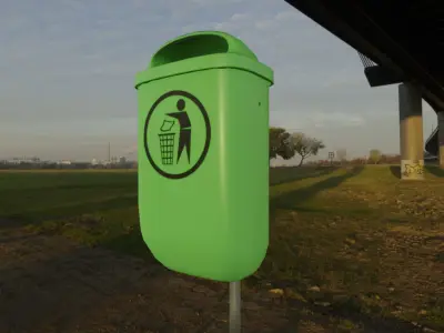 Low-Poly Green Trash Bin Low-poly 3D model