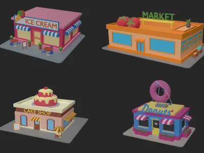Low Poly Building pack Low-poly 3D model