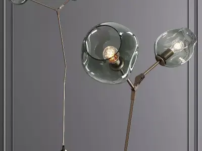 Branching Bubble Floor Light Vintage Brass and Dark Green Glass 3D model