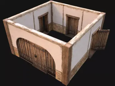 Doors and Walls Medieval Set Low-poly 3D model