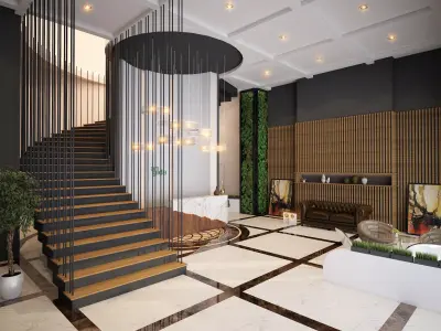 lobby of modern apartment building 3D model