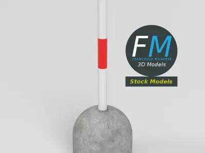 Concrete bollard with pole 2 3D model