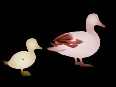 Indirect lighting of a parent and child duck 3D model