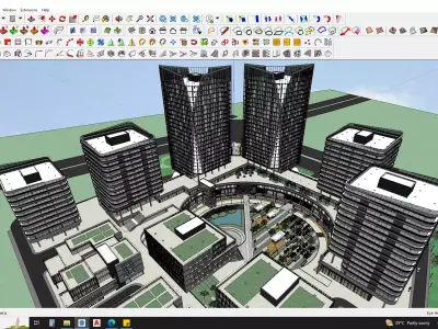 Shopping mall sketchup model with highrise skyscrapper 3D model