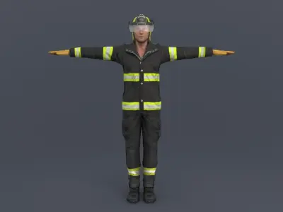 Firefighter Rigged 3D model Low-poly 3D model