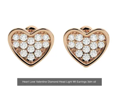 8 Love Heart Valentine Diamond Head Light Wt Earrings 3dm stl 3D Model Pack