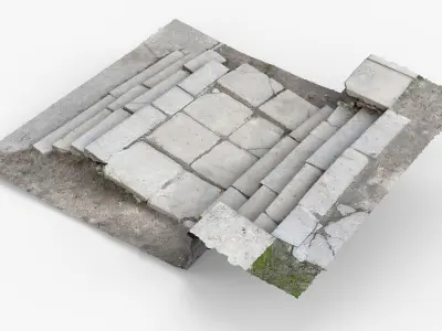 Photorealistic 3D scan of old concrete stairs Low-poly 3D model