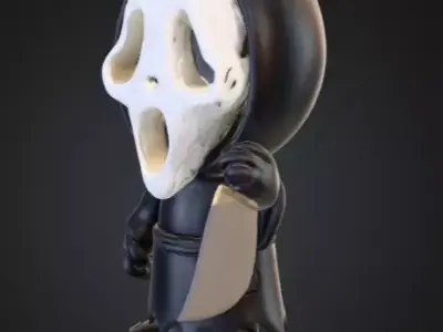 Skeleton Reading by Fireplace 3D Scene Cozy Halloween Interior Low-poly 3D model