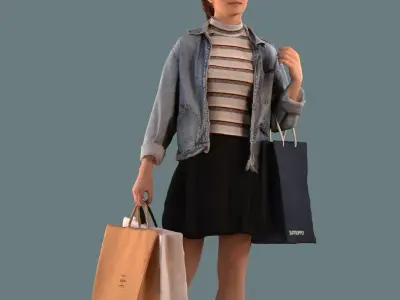 Low poly set of 3D women walking 3D model