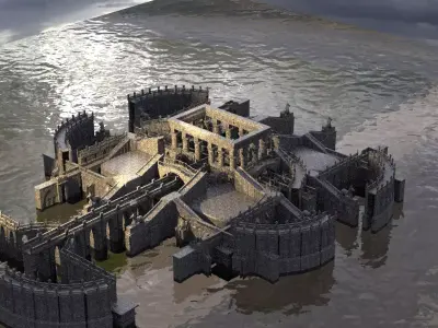 Ancient Temple Ocean Shorefront Kit bash 3D model