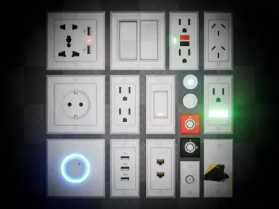 PBR Mesh Decals - Outlets and Switches Trim Sheet Lowpoly Texture