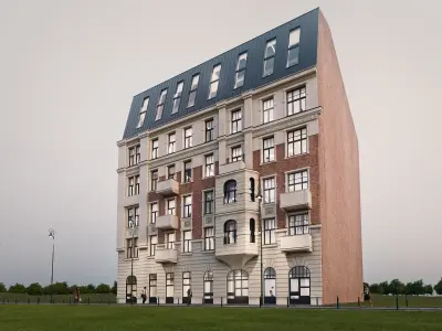 Terraced Office Building with Full Interior and Courtyard 3D model