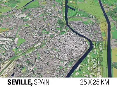 Seville Spain 25x25km City Map 3D model