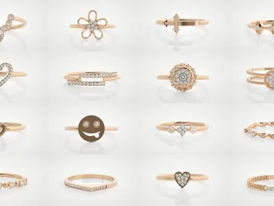 100 Ultra Light wt minimalist diamond ring 3dm stl renders 3D Model Pack
