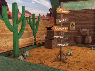  Western scene in a suitcase 3D model