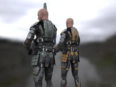 Sci-fi armored human warrior gameready character model Low-poly 3D model