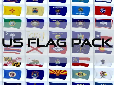Animated US Flag Pack 3D model
