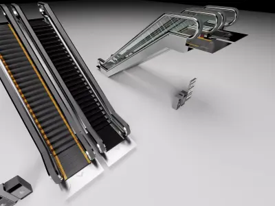 Commercial Escalator Moving Staircase Pack PBR Game Ready Low-poly 3D model