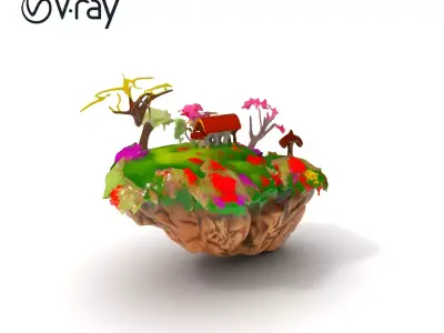 Floating Island Environment Model Pack with Flora and Fauna Low-poly 3D model